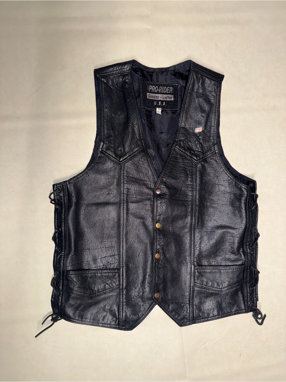 Men's Black Genuine Leather Motorcycle Vest